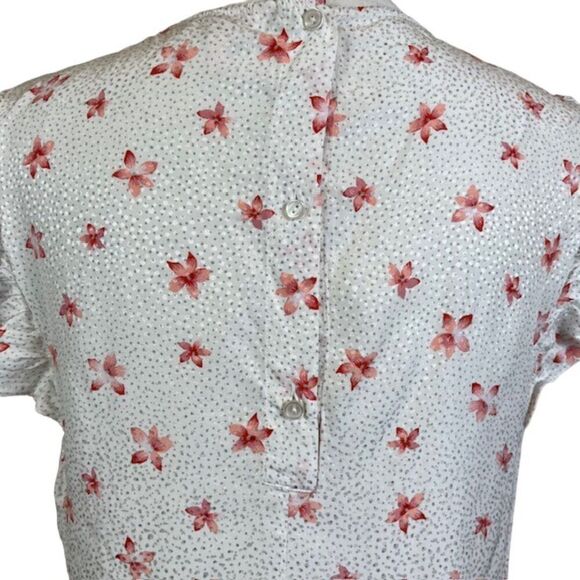 Rebecca Taylor Silk Blend Sleeveless Ruffle Top White Dot Floral Size 12 - Picture 5 of 11